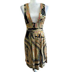 Zara Collection Paisley Colorful Plunge Neckline Summer Dress